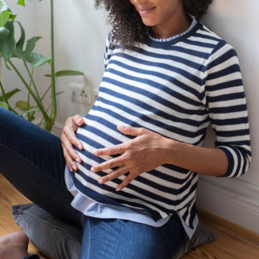 Seraphine Cotton Maternity & Nursing Sweater with Detachable Collar